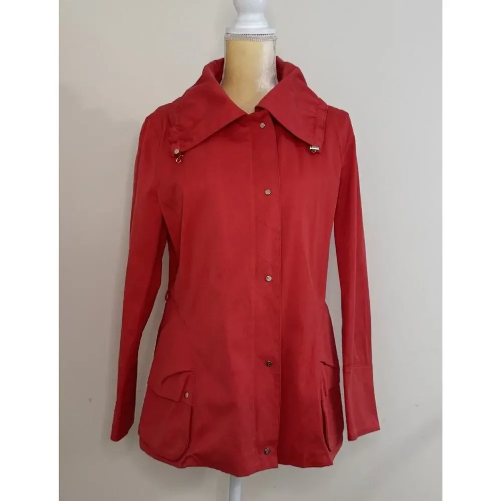 Carolina Herrera Cotton Spring Jacket Size Medium Red Coral Lined - Picture 2 of 15